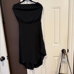 Black Strapless Evening Dress with Draped Skirt